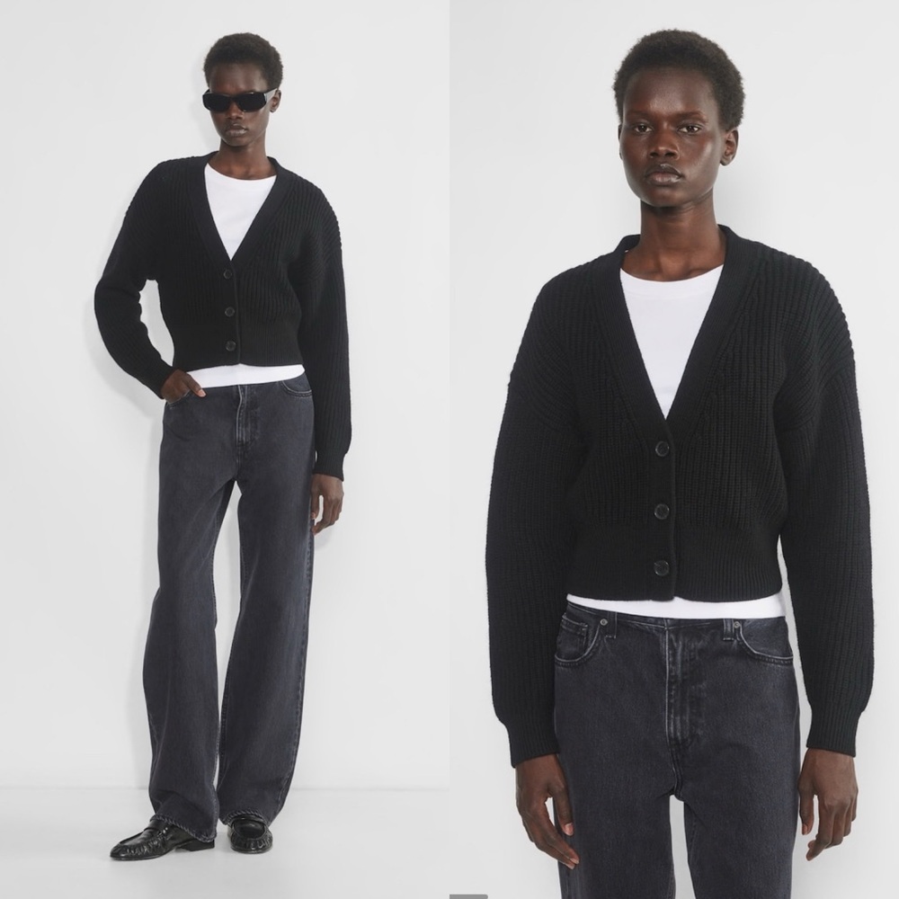 NWT Aritzia Babaton Canberra Merino Wool Cardigan in Black Size Small - Picture 1 of 14